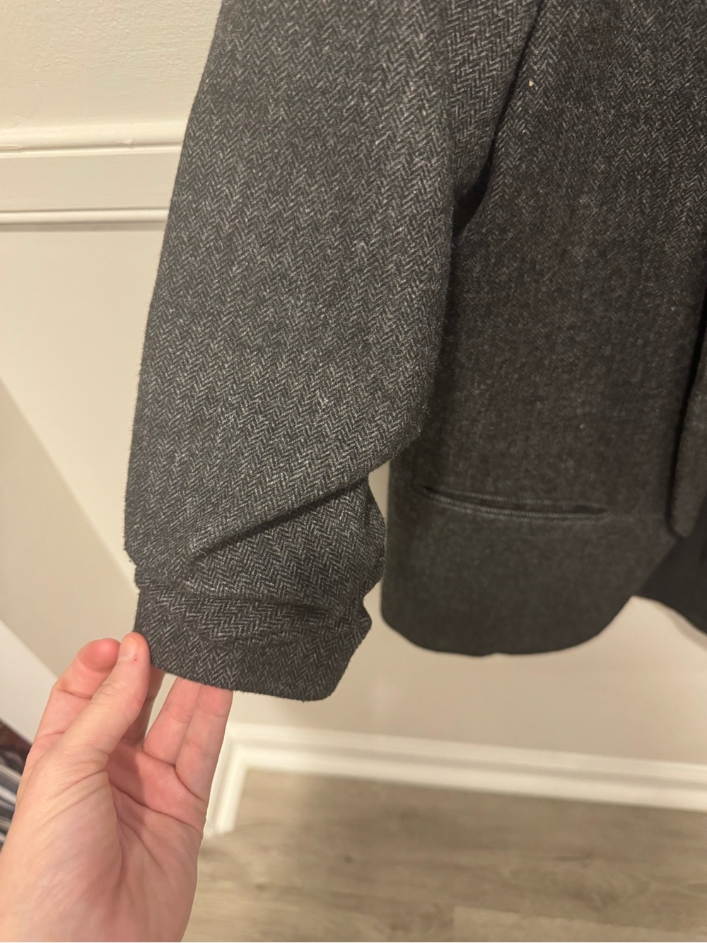 ZARA Herringbone Wool Blend Ruched Sleeve Open Blazer - NWT - Picture 6 of 7